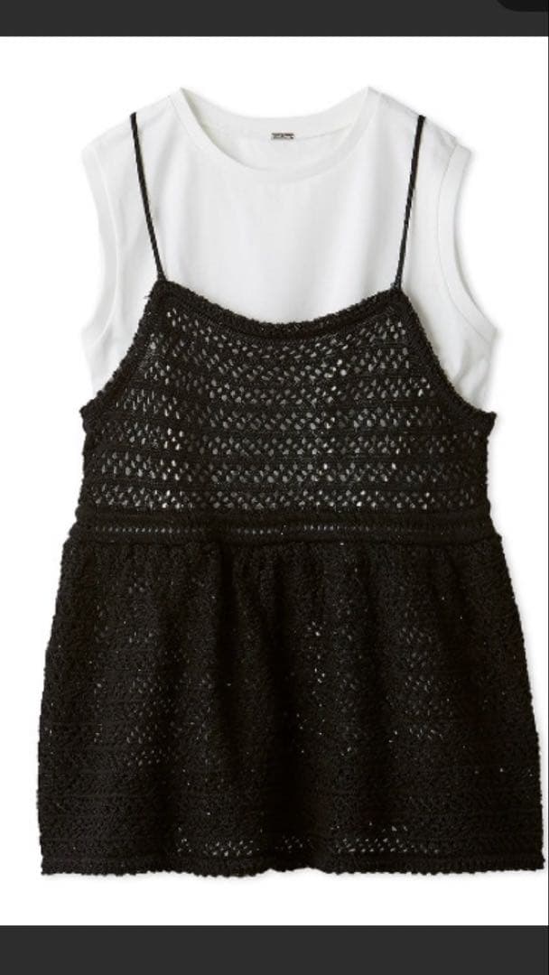 ミラオーウェン 【ウォッシャブル】クロシェニットキャミ×ノースリトップス