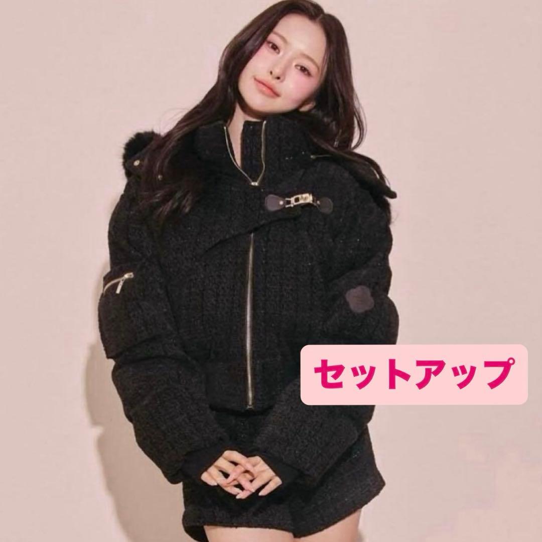 Randy アシンメトリーバックルツイードパデットジャケット＆パンツ ブラック randy アシンメトリーバックルツイードパデットジャケット - メルカリ