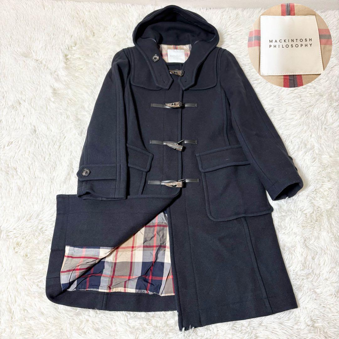 マッキントッシュフィロソフィー ハウスチェック裏地 ロングダッフルコートネイビー