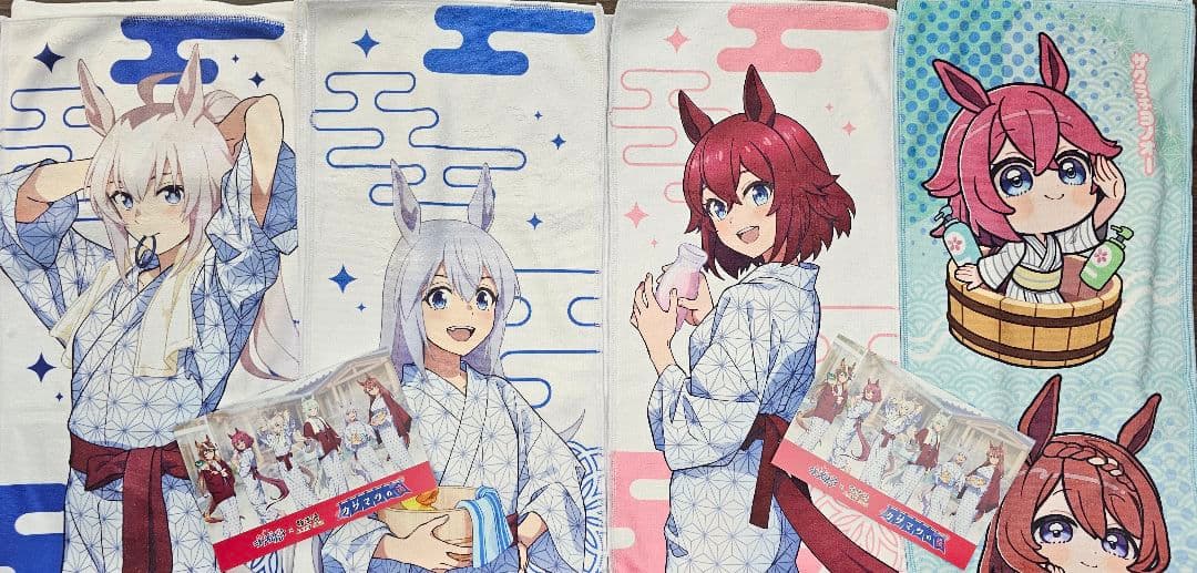 入館特典ポストカード2枚付き ウマ娘 極楽湯マフラータオル4枚セット 入館特典ポストカード2枚付き ウマ娘 極楽湯マフラータオル4枚セット