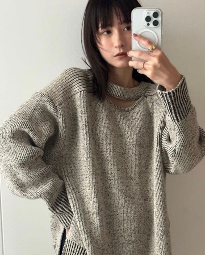 CLANE ダブルフェイス カット ネック ワイド ニット トップス サイズ1