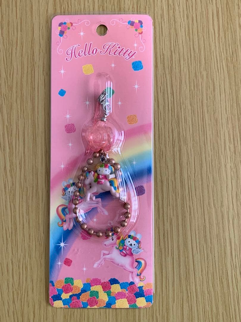 サンリオハローキティ・ウィングピースストラップ・女神・ユニコーン・レインボー レア ハローキティ ウイングピース ファスナーマスコット ビーズ