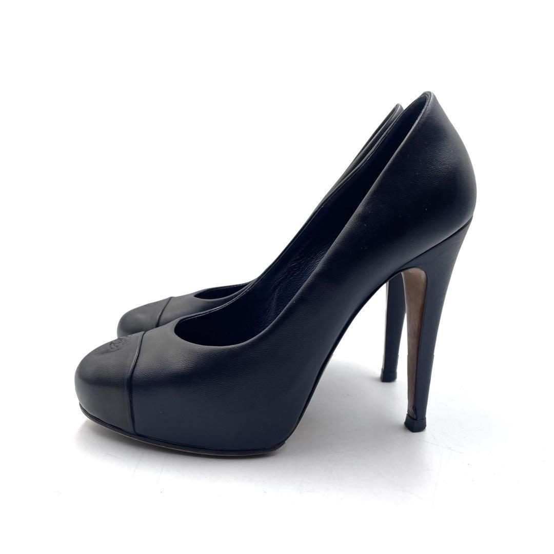 《超美品》シャネル 厚底 パンプス ココマーク バイカラー 紺黒系 37 箱あり