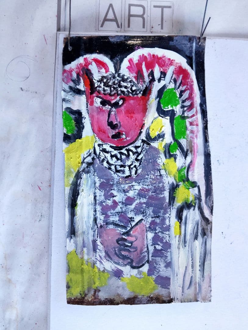 カラフルな天使のような悪魔油彩画