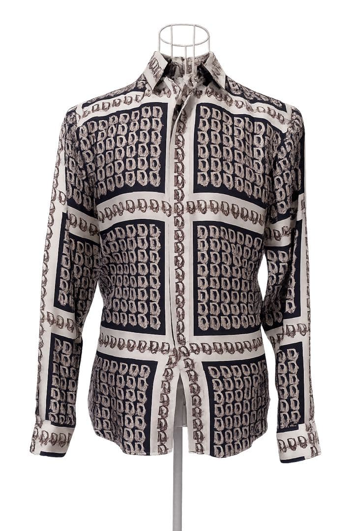オブリーク総柄シルク長袖シャツ 21SS