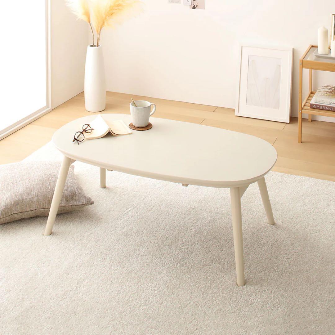 送料込み折脚楕円形カジュアルこたつ カルミナ950 ホワイト HAGiHARA（萩原） カジュアルコタツ(折脚) 幅90cm ホワイトウォッシュ