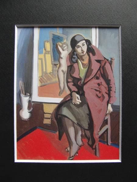 中西 利雄、コートを着た女、希少な額装用画集より、美品、新品額装付