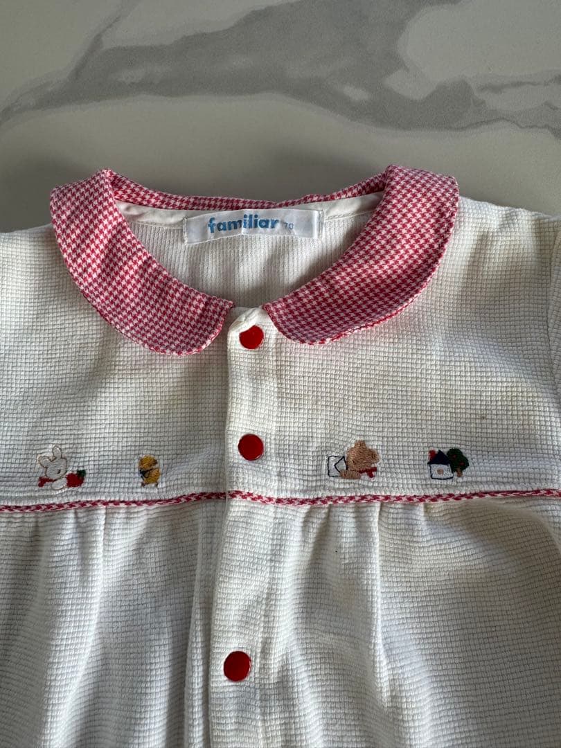ファミリア familiar ホワイトロンパース 70cm チェック襟 - メルカリ