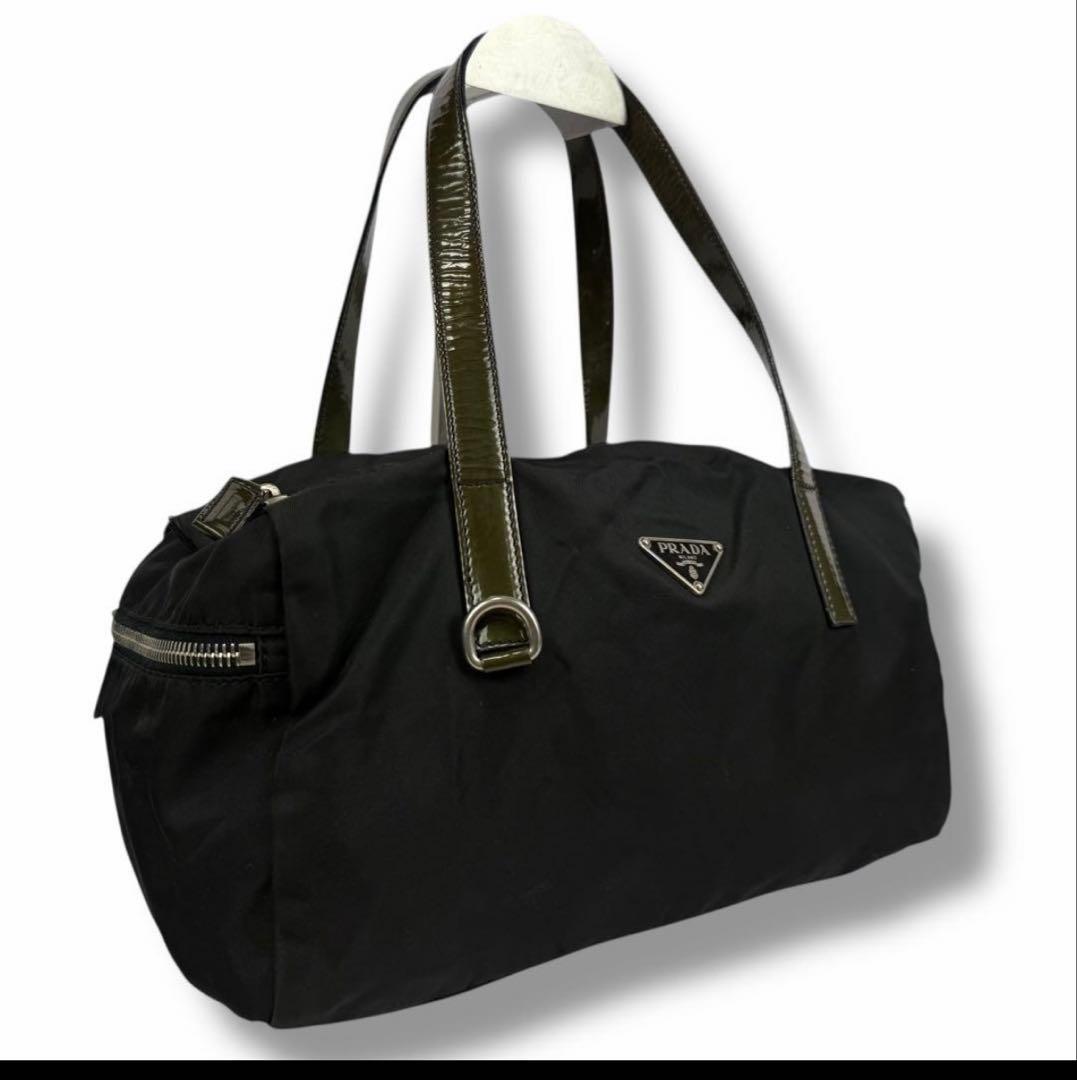 【美品】PRADA プラダ ミニボストンバッグ ナイロン ブラック 黒 白タグ 中古・古着通販】PRADA (プラダ) ナイロン ミニボストンバッグ