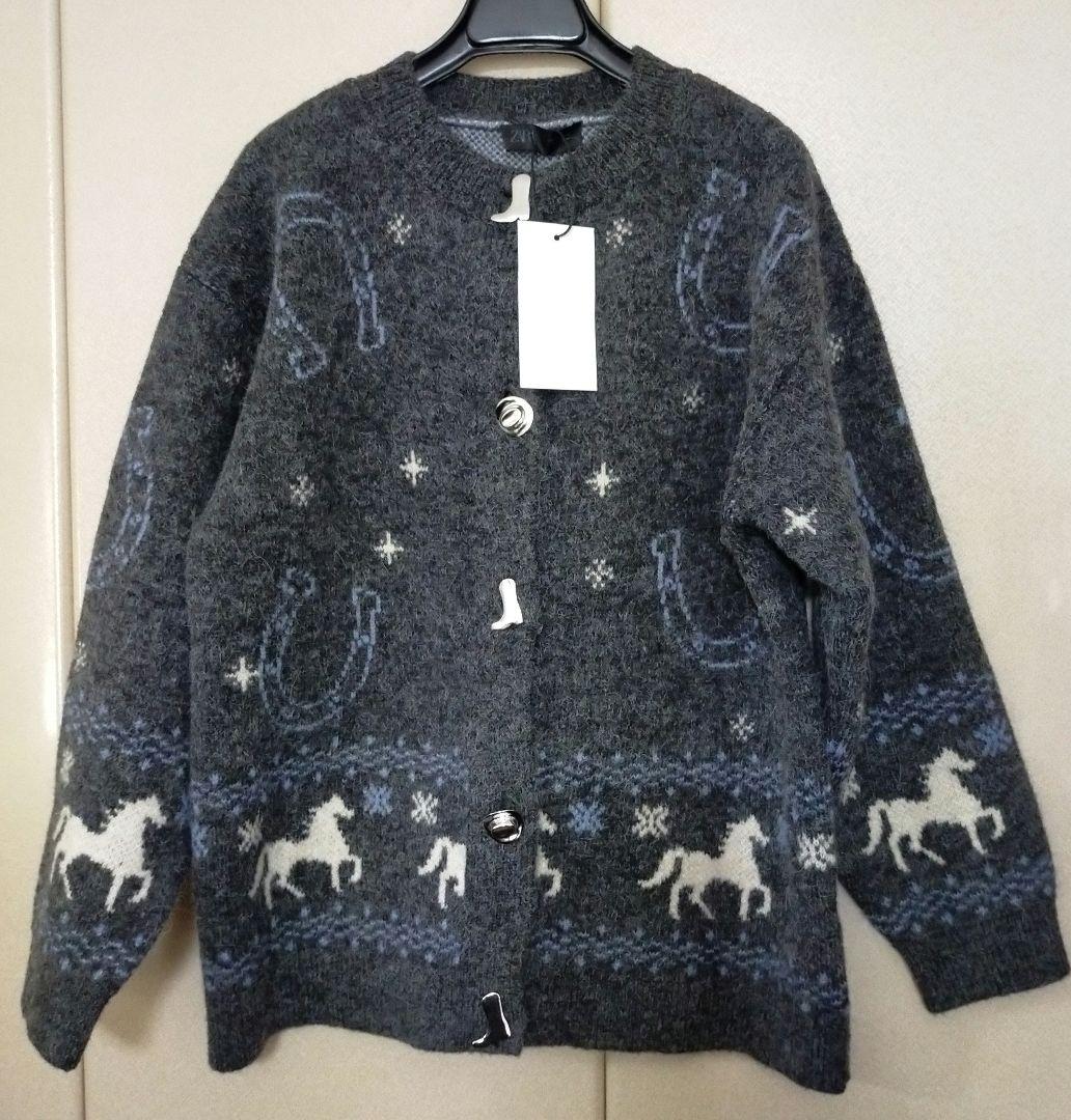 新作 ZARA ジャガードニットカーディガン 馬柄 ホース Sサイズ - メルカリ