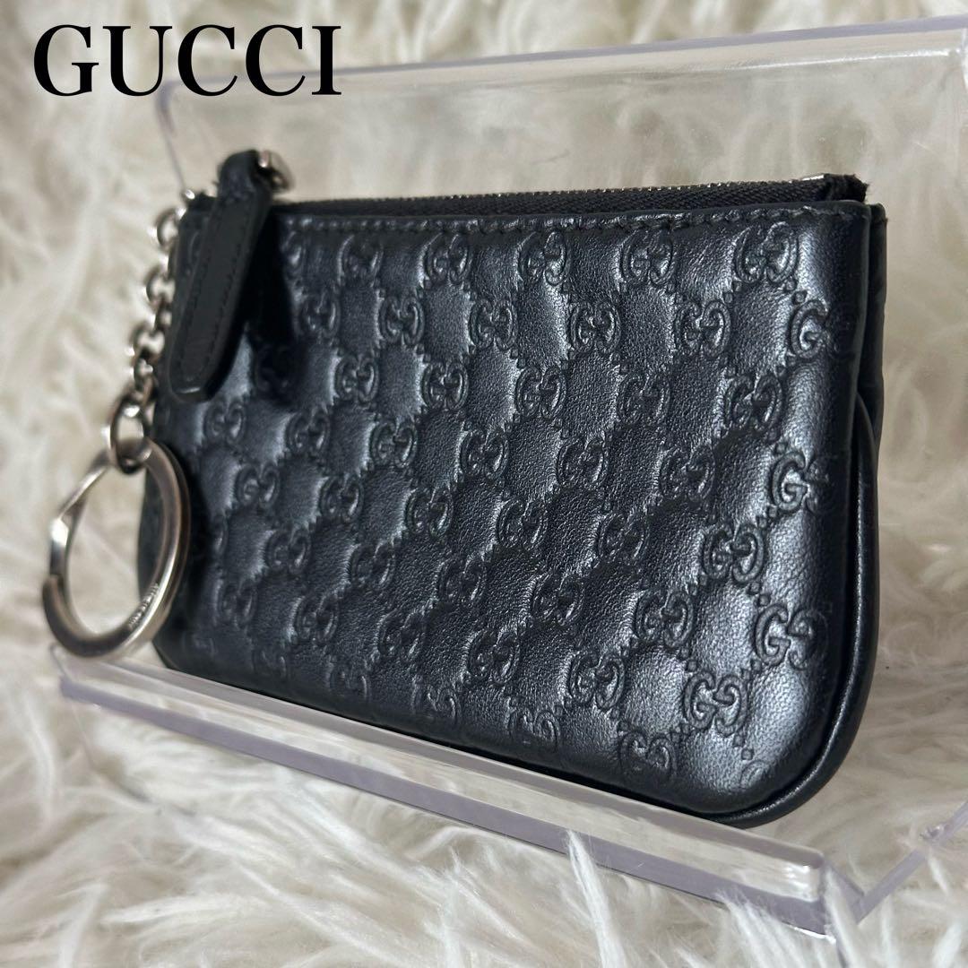 ✨️美品✨️ グッチ ケース マイクロシマ チェーン GG柄 レザー 黒