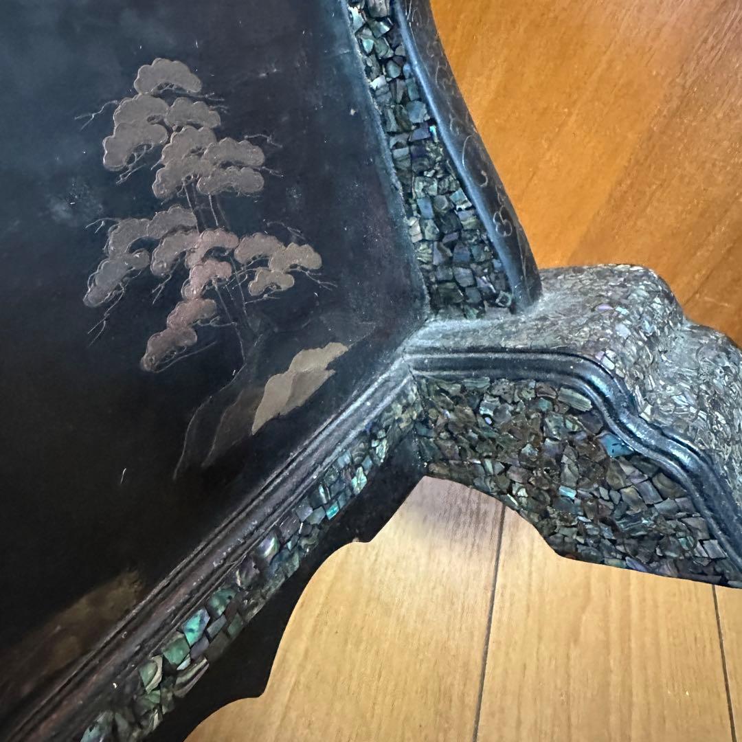 時代物 木製 螺鈿細工 富士山 刀掛け 3本掛 高さ約40.5cm 螺鈿