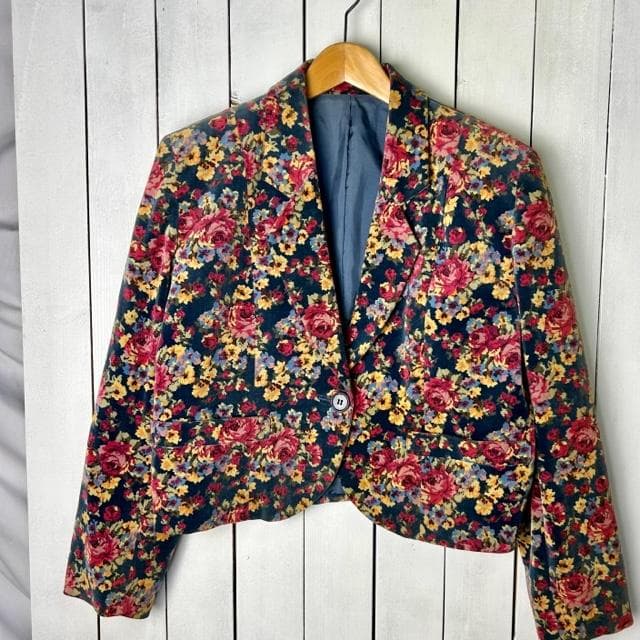 80s～90s KENZO 花柄ベルベット 2ピース セットアップ スーツ 38