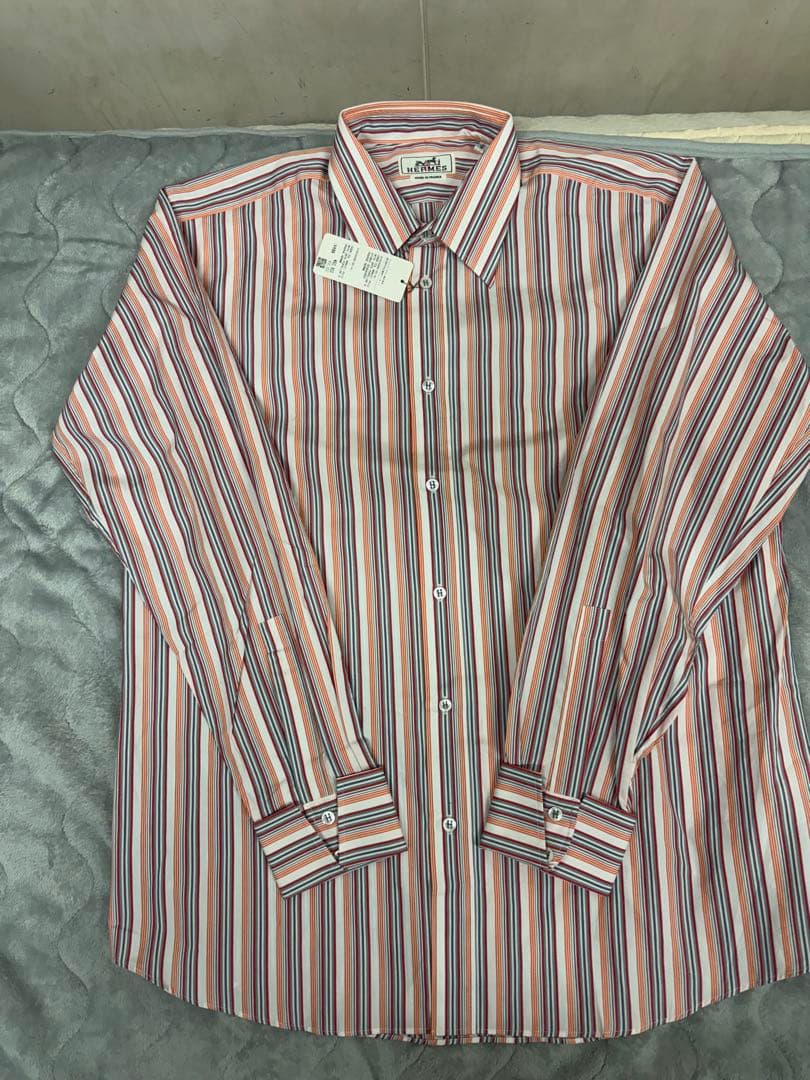 シ*キ様 【未使用品】 HERMES 【ストライプ シャツ】 エルメス フランス HERMES エルメス ストライプシャツ フランス製 SIZE 16 1/2【0625A28