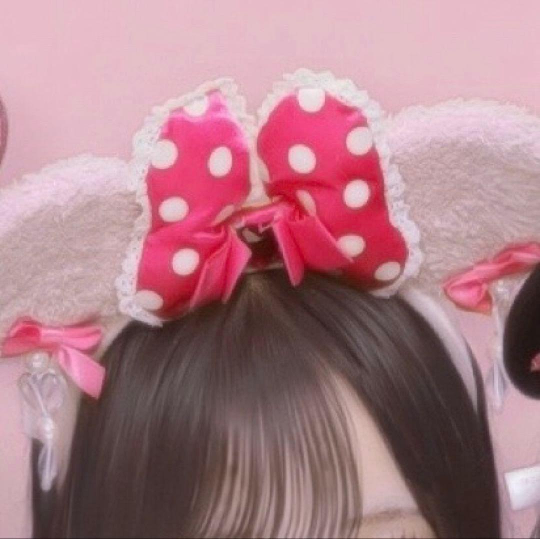 ディズニー カチューシャ ピンク イヤリング リボン ドット - メルカリ