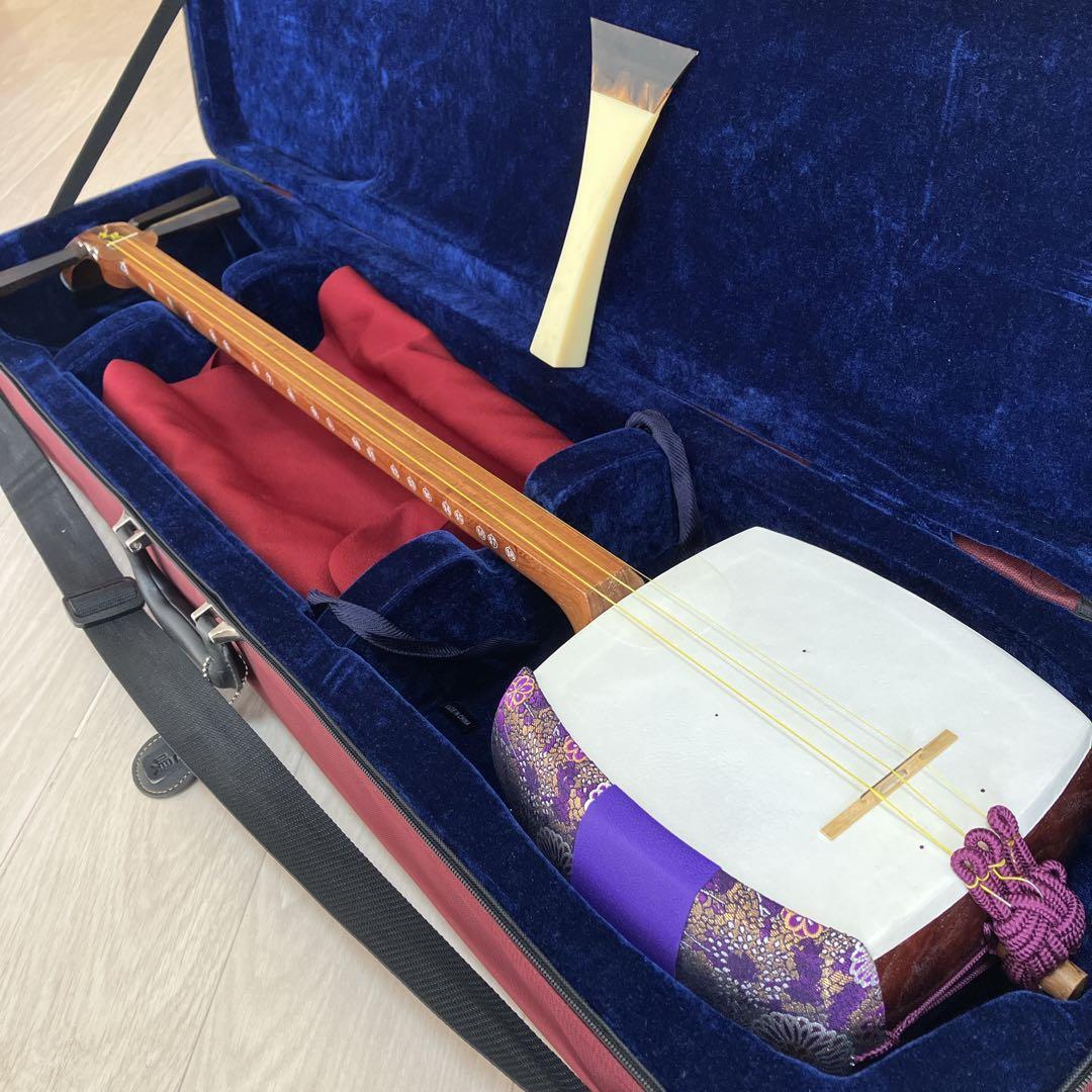 三味線 東さわり 中棹 鼈甲撥 長唄 地唄 ケース付き 美品 民謡 舞台