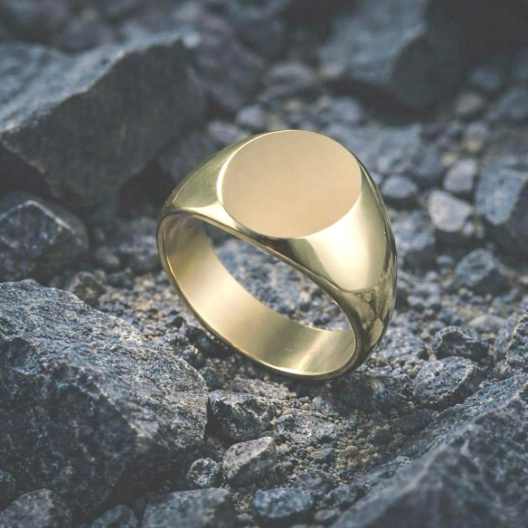 真鍮製 印台リング 重厚感　存在感　25号　ゴールドカラー　バイカー　カジュアル