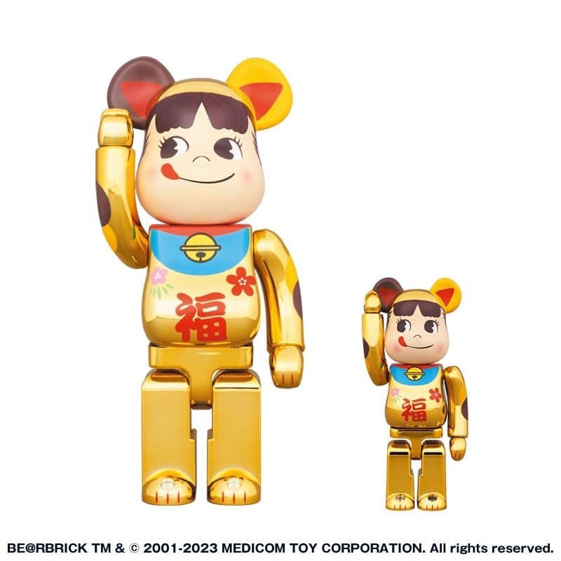 BE@RBRICK 招き猫 ペコちゃん 福 金メッキ ベアブリック