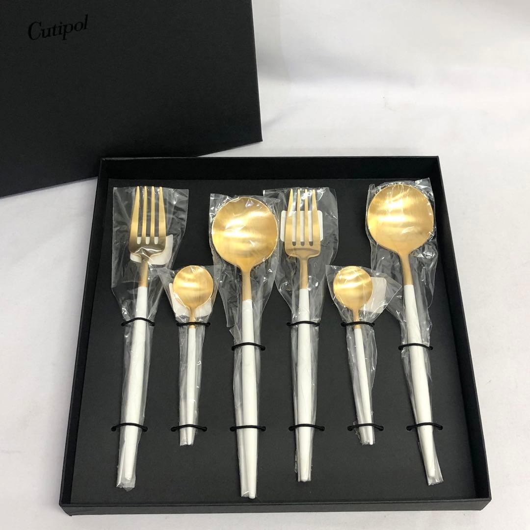 【352】クチポール ゴア カトラリー６点 ペアセット ホワイト ゴールド 新品