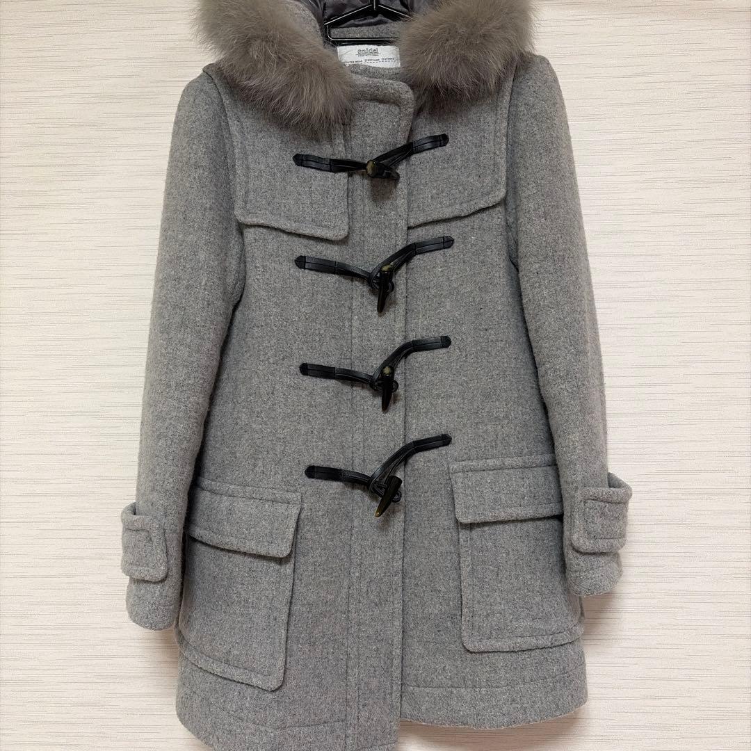 グレー ダッフルコート ファー付き - メルカリ