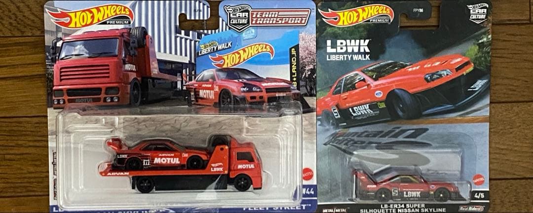 ホットウィール　日産GTR R34 LBWK モチュール　トランスポート 新品未開封】ホットウィール チームトランスポート LB-ER34 リバティー