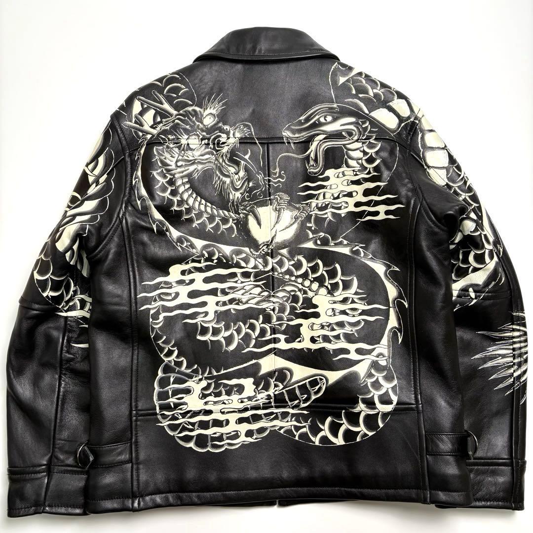 羊革】AVIREX レザージャケット 黒 L スネーク＆ドラゴン - メルカリ