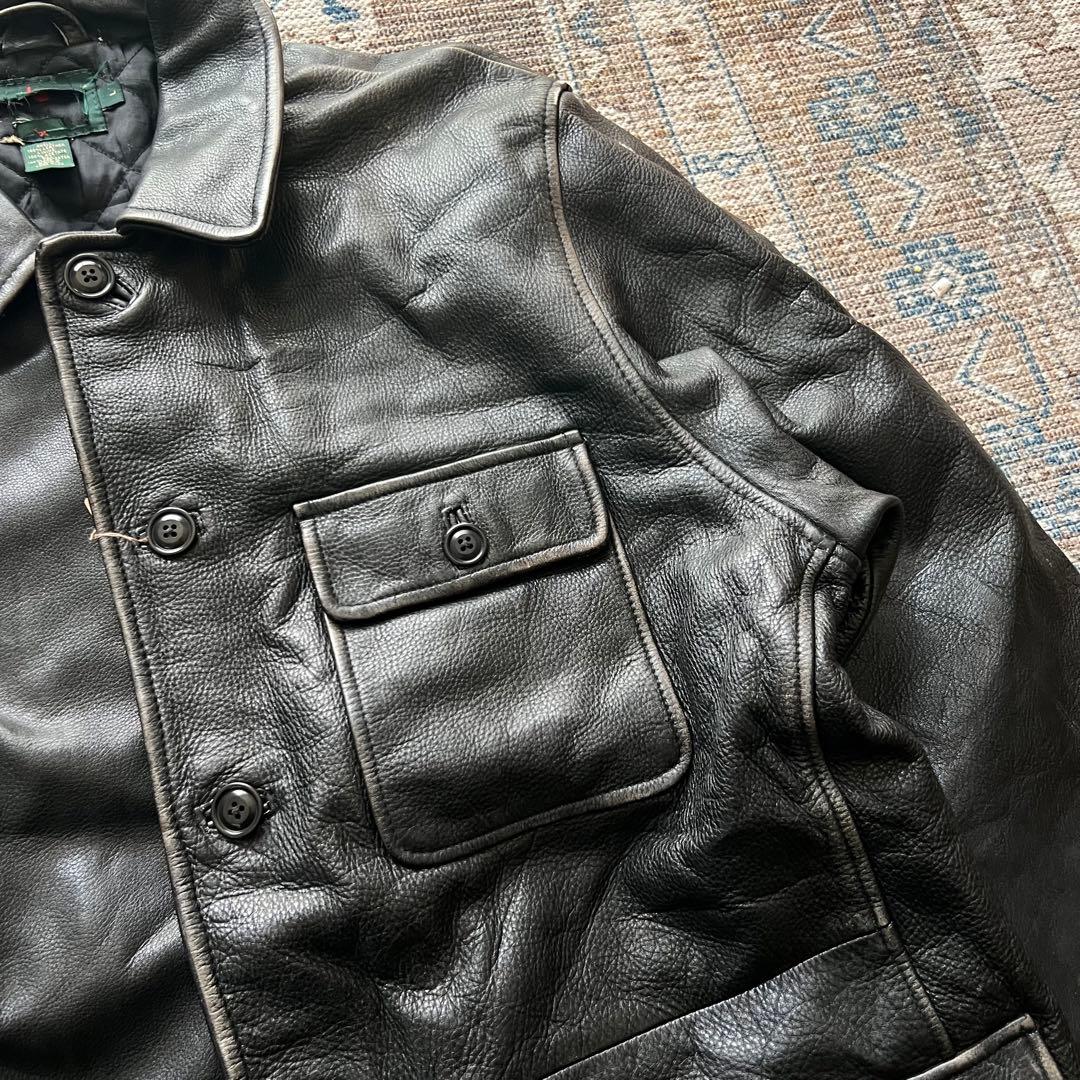 90s VINTAGE J.CREW レザージャケット カーコート BLACK - メルカリ