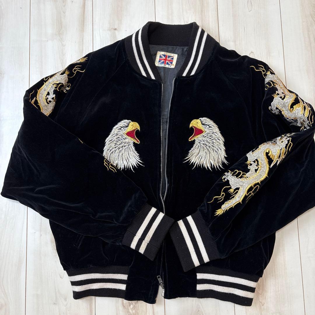 LONDON F.B. スカジャン 鷹　龍　ベロア 別珍 黒