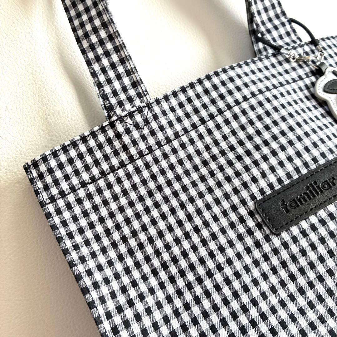 ◇新品未使用◇ファミリア◇ギンガムチェックトートバッグ◇白黒