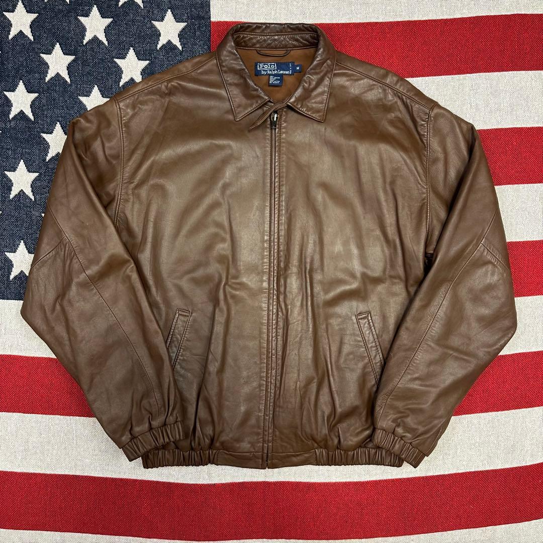 神サイズ M 90s ラルフローレン ブラウン 短丈 ラムレザー ノーポニー