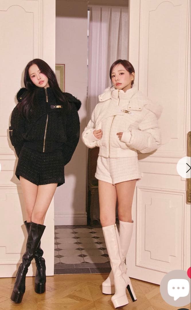 Randy アシンメトリーバックルツイードパデットジャケット ホワイト S