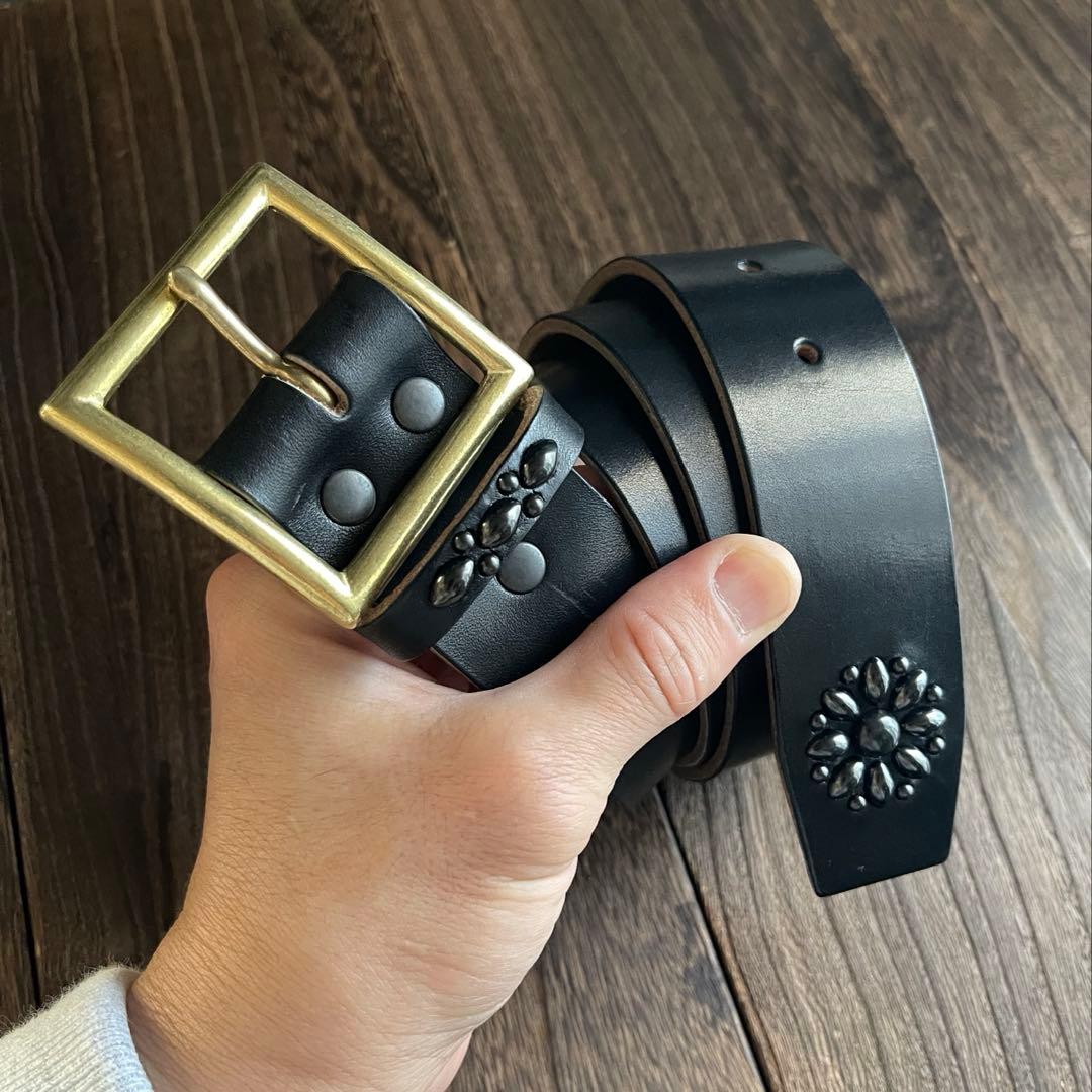 アウトレット品スタッズギャリソンベルト サドルレザー真鍮4cmHTC
