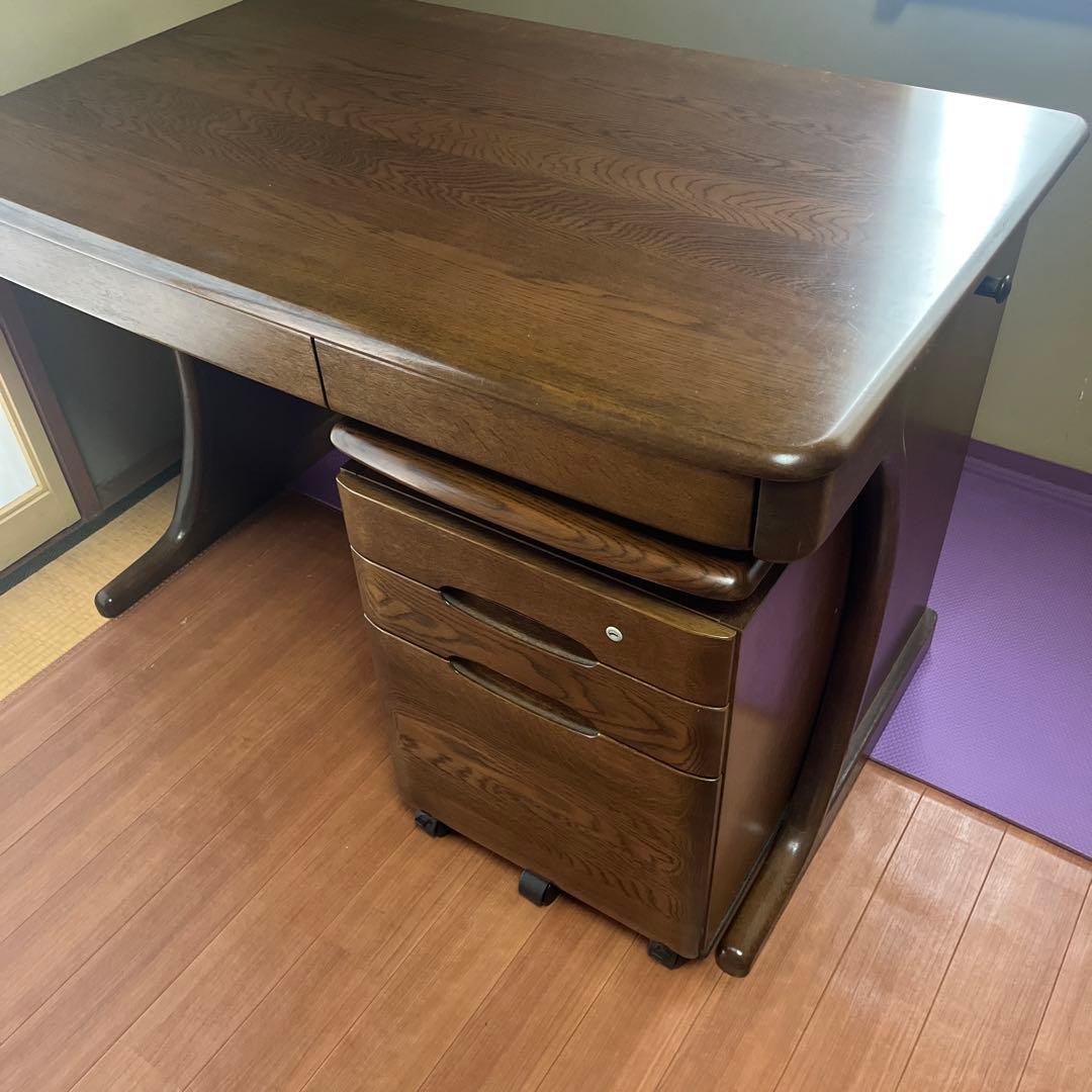 2/2】カリモク学習机＋サイドワゴン（高さ奥行可変式）2点セット