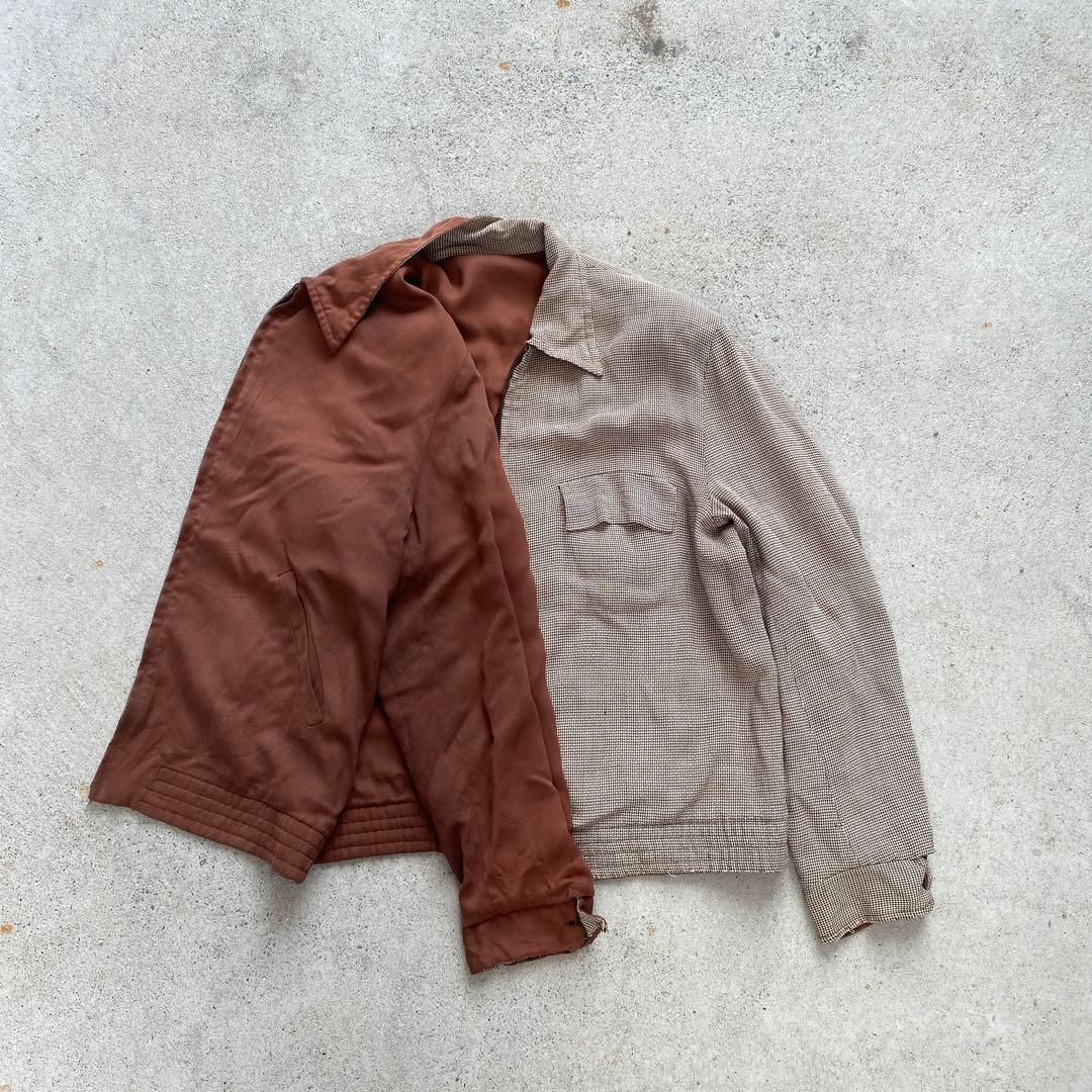 50s~60s レーヨン ギャバジン ギャバジャン リバーシブル 千鳥柄