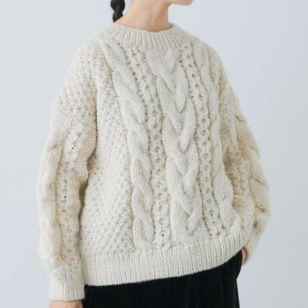 訳あり 未使用 かぐれ ペルーアランクルーネックニット アイボリー