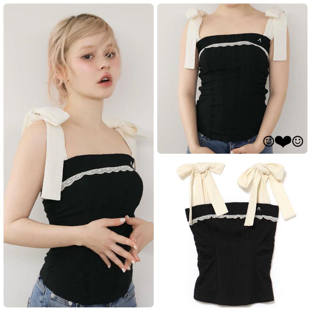 andmary♡Samantha ribbon tops♡black♡ブラック