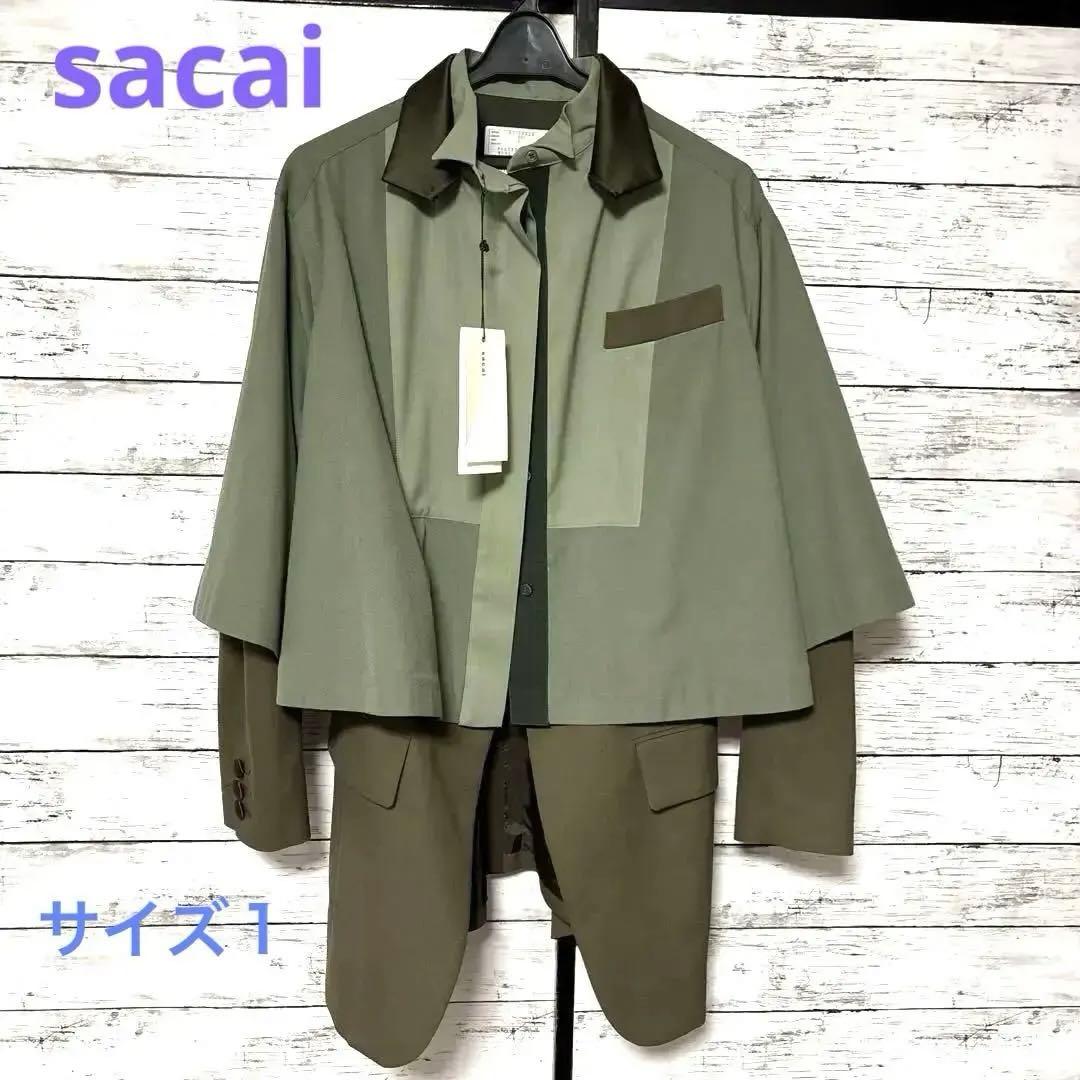 新品 sacai サカイ オリーブグリーン スーチングレイヤードジャケット 中古・古着通販】sacai (サカイ) Cotton Nylon Oxford Blouson