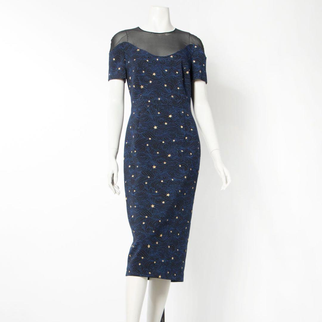 ESCADA エスカーダ シースルー切替 総刺しゅう ドレス ワンピース ニアナ niana サテン×レース切り替えシースルー 結婚式ワンピース