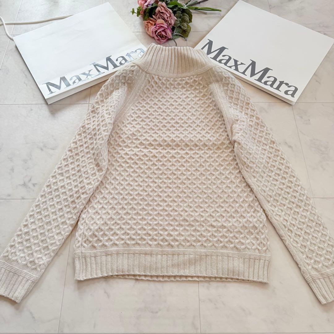 美品☆マックスマーラ バージンウールケーブルニットセーター チェック