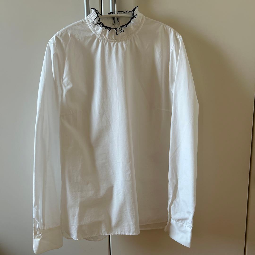 THIRD MAGAZINE スタンドカラー ホワイト フリル ブラウス シャツ