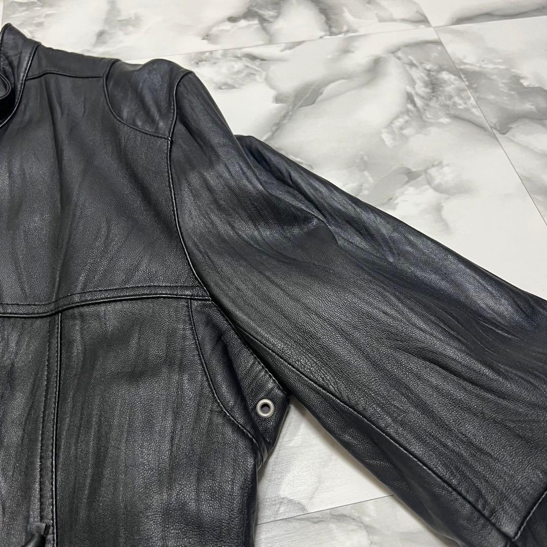 美品】ユニクロ 羊革 レザージャケット ライダース シワ加工 ブラック