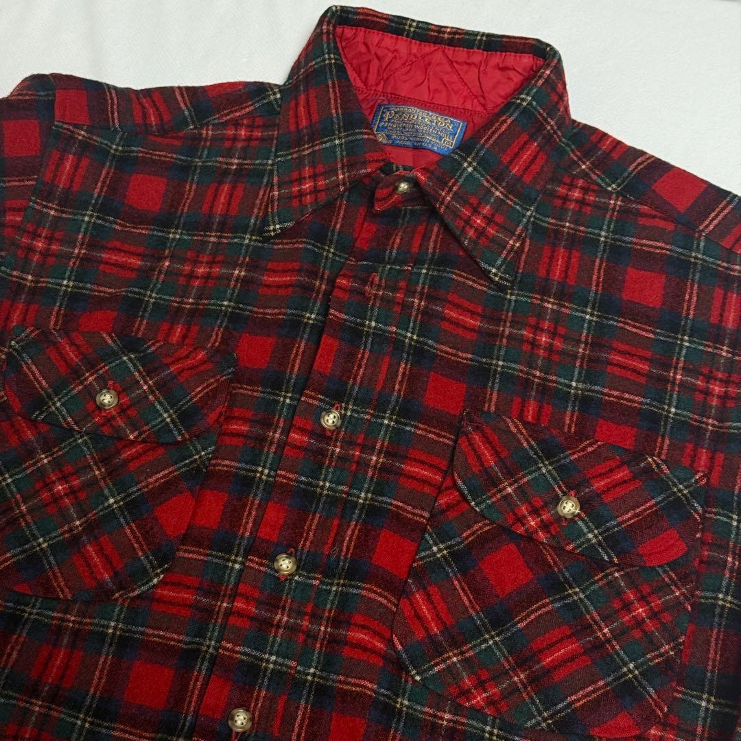 の*ま様 70s　美品　ペンドルトン PENDLETON　ボードシャツ　赤タータ 70s PENDLETON ウールチェックシャツ ペンドルトン オンブレチェック