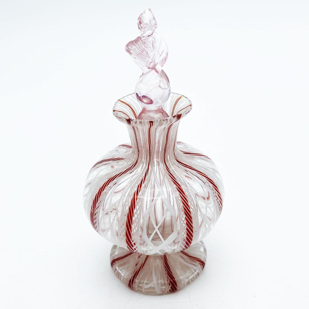 ヴェネチアガラス ムラノ イタリア 香水瓶 フィリグラーナ ロゼ レース模様