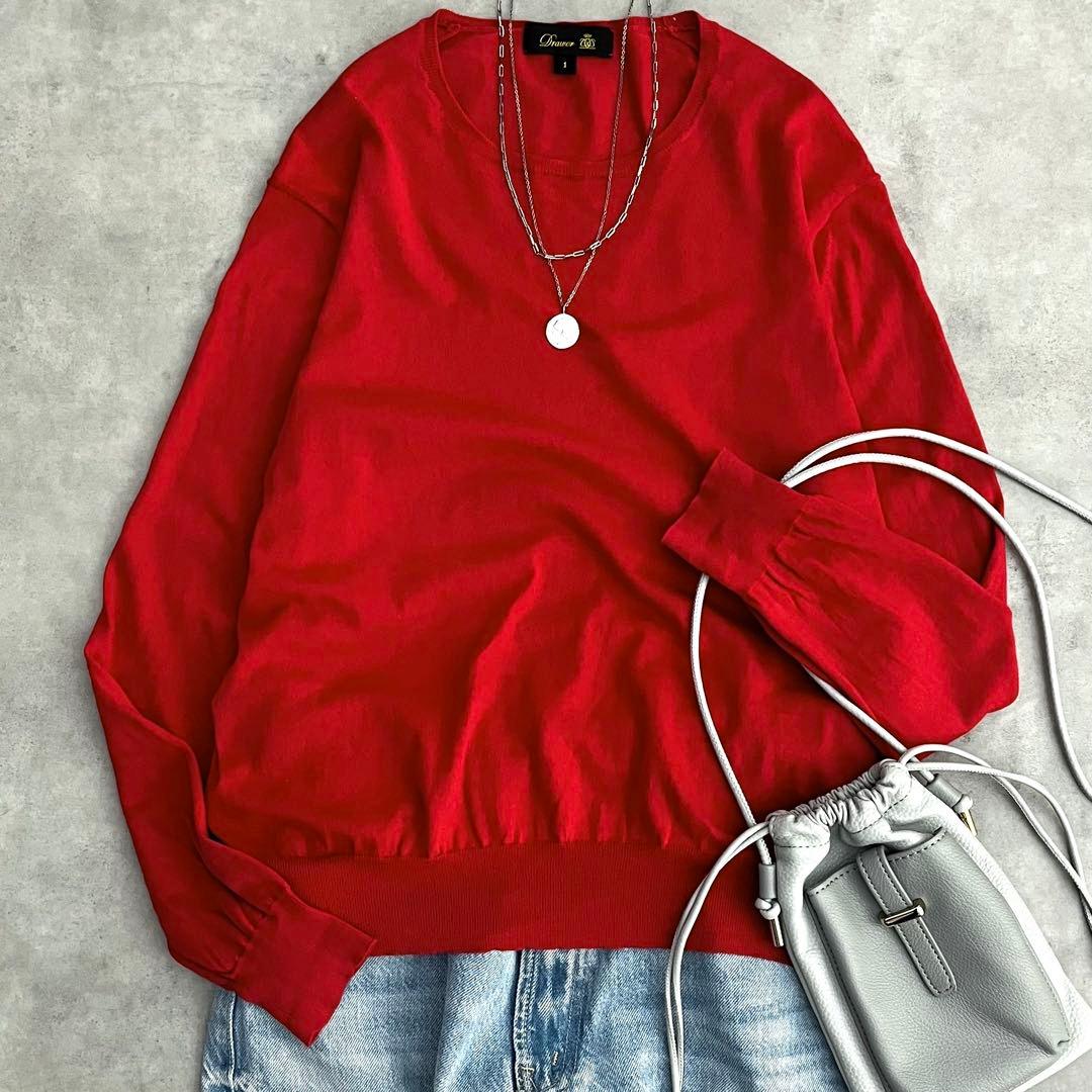 ドゥロワー 春ニット 薄手ニット セーター コットン100% レッド 赤 1