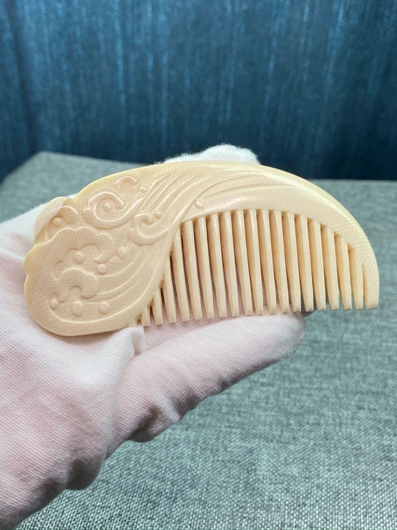 天然マンモス牙美しい手作り彫刻 一櫛百順 髪の櫛(43g)