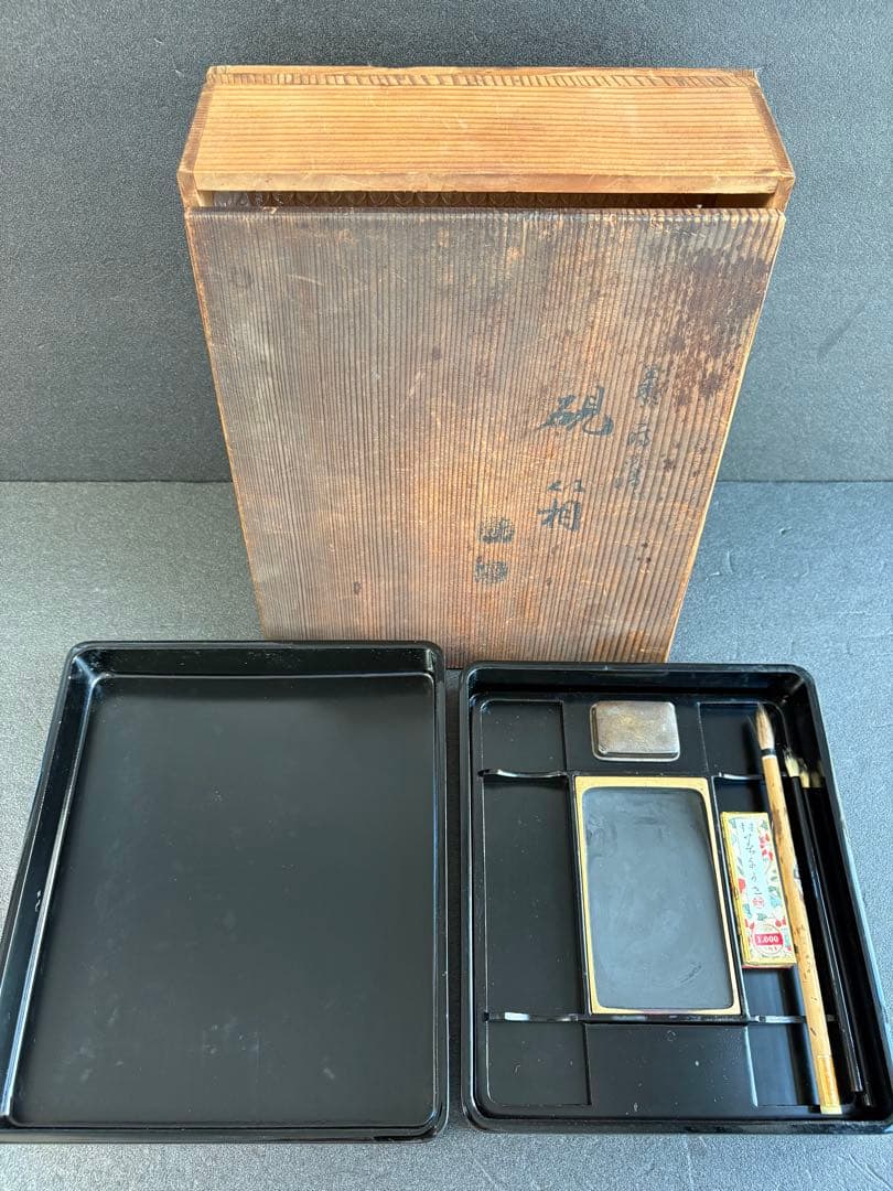 極美品/希少】時代物 金蒔絵 硯箱 フルセット 鶏竹紋 大正期 骨董