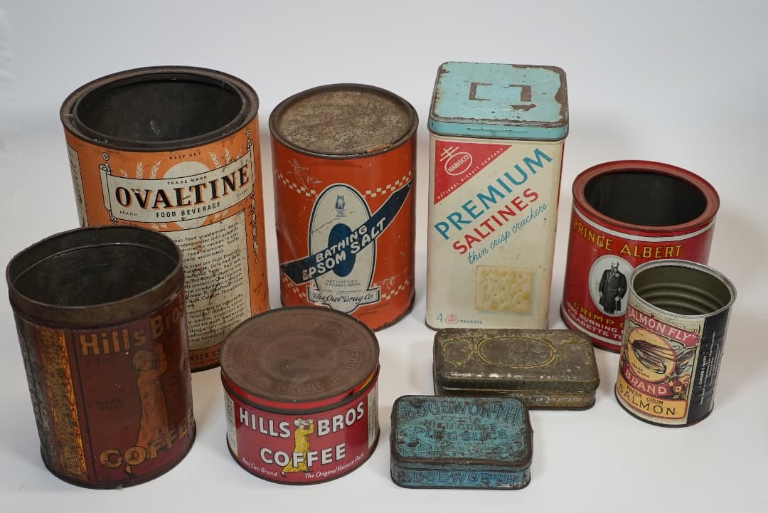 アンティーク缶セット Ovaltine, Epsom Salt, Premiu