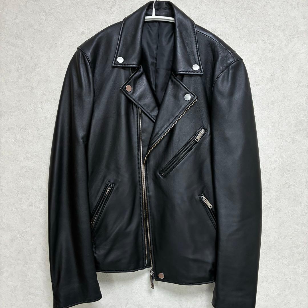 STUDIOUS レザージャケット ダブルライダースジャケット ブラック 本革 ステュディオス 定価4.2万 日本製 羊革ラムレザーダブルライダース
