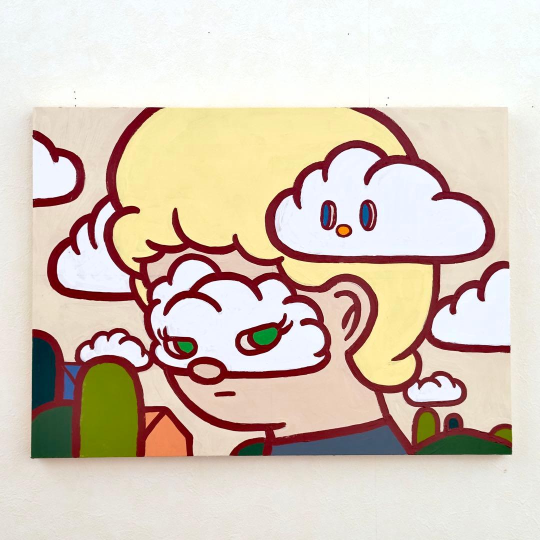 ●Kaoruko Negishi● アクリル画　原画　紐付き アクリル画『orange』 オレンジの中でグラデーションした空