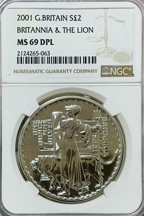 2001年 ブリタニアとライオン 1オンス 2ポンド 銀貨